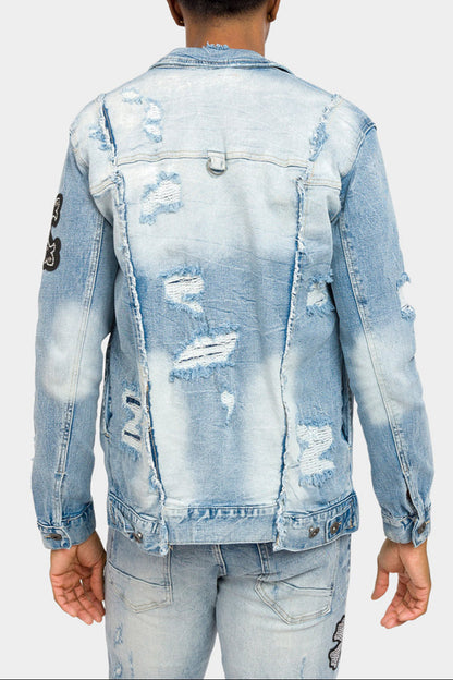 Crystals embellished patches studded Denim Jacket