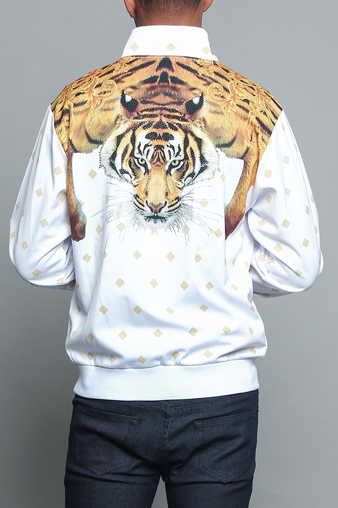 Jeweled Tiger King Zip Up Track Jacket