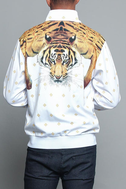 Jeweled Tiger King Zip Up Track Jacket