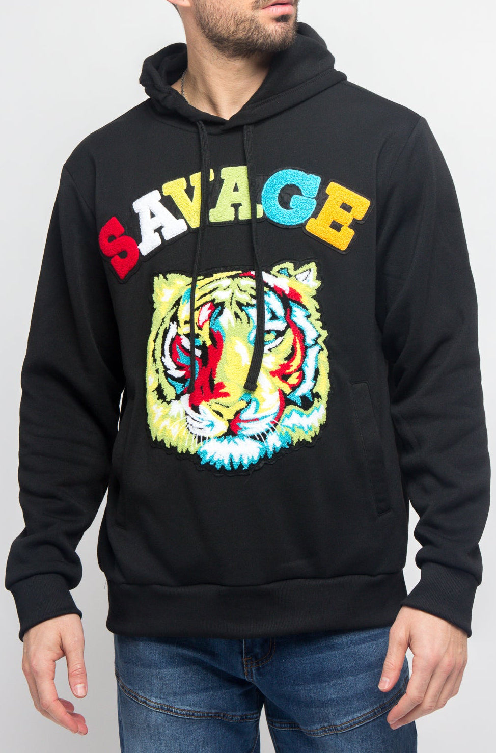 Colorful Chenille Patched Savage Tiger Hoodie