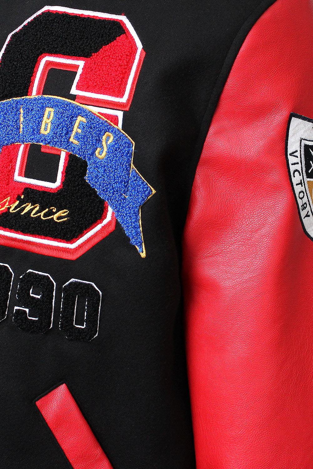 Patched Good Vibes Varsity Jacket
