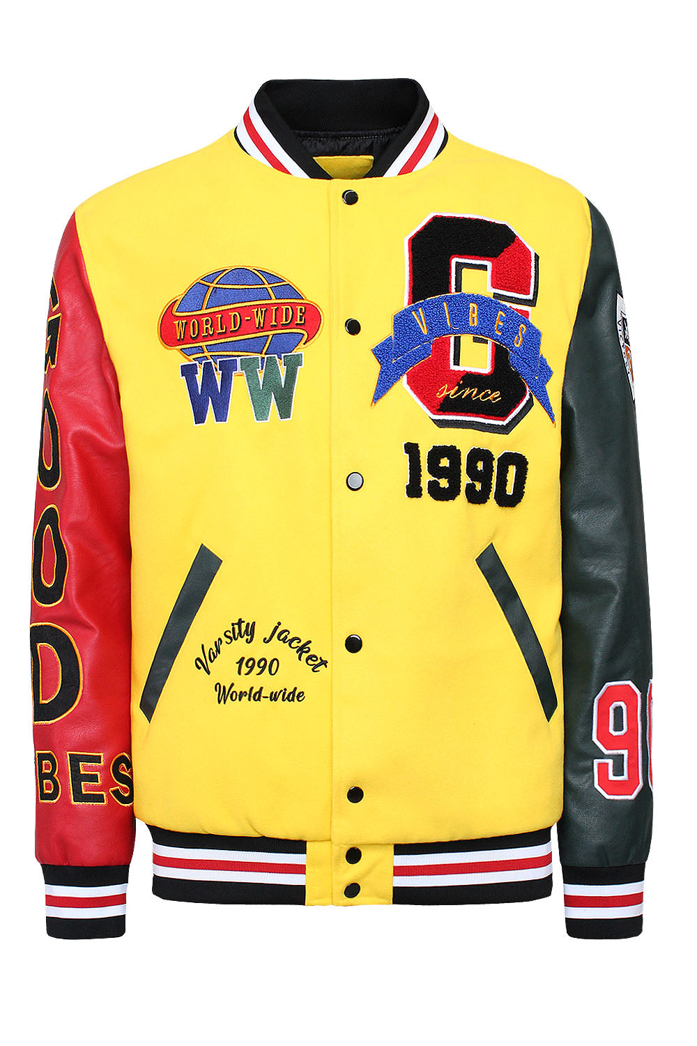 Patched Good Vibes Varsity Jacket