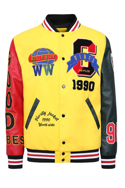 Patched Good Vibes Varsity Jacket
