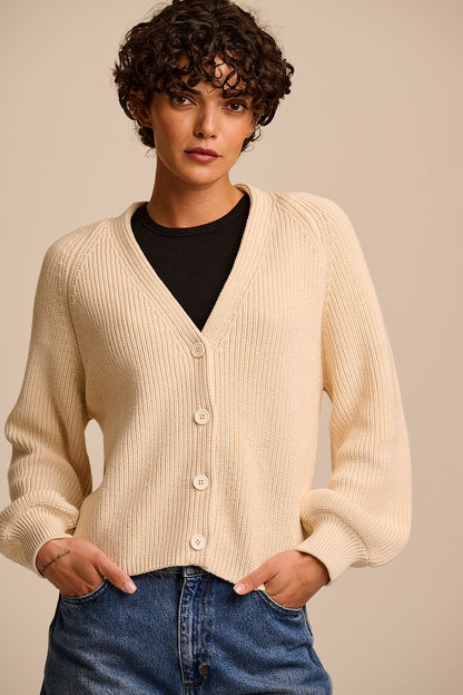 Juniper - Cotton Knitted Cardigan in Ecru