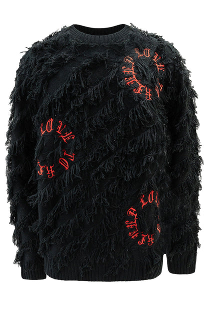 Thread Fringe Embroidered Sweater