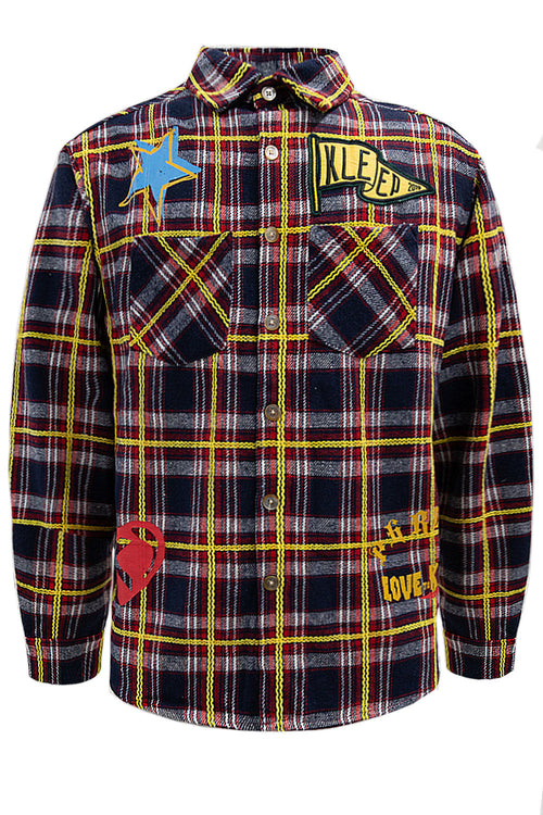 Men's Premium Embroidered Patch Work Heavy Flannel Shirt