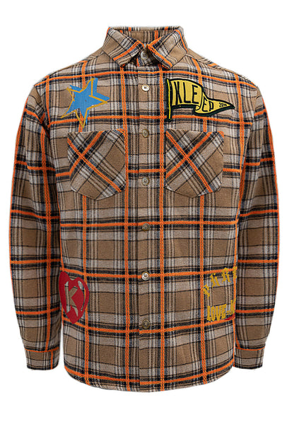 Men's Premium Embroidered Patch Work Heavy Flannel Shirt
