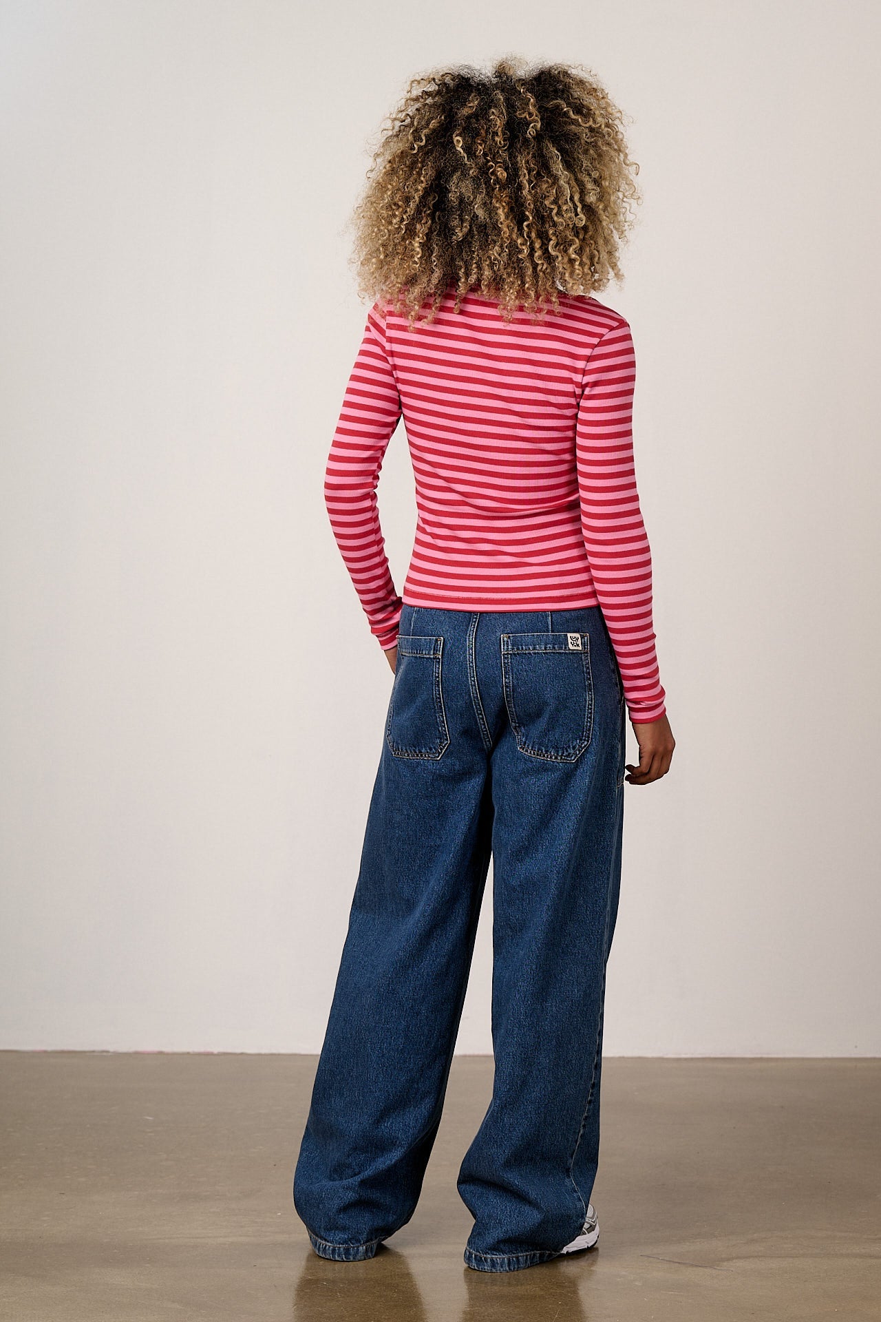 Lana - Cotton Long Sleeve Rib Top in Pink & Red Stripe