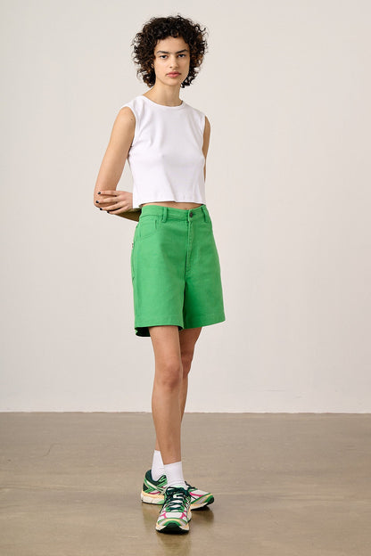 Lexi - High Waist Cotton Shorts in Kelly Green