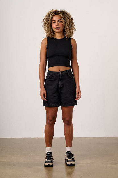 Lexi - Denim High Waist Shorts in Black Wash