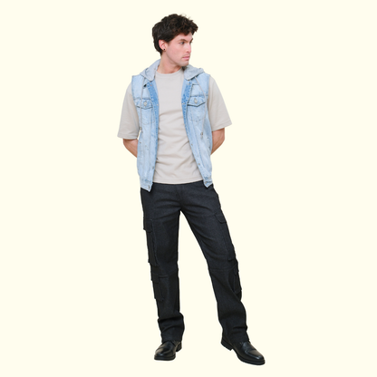 Detachable Hood Denim Vest