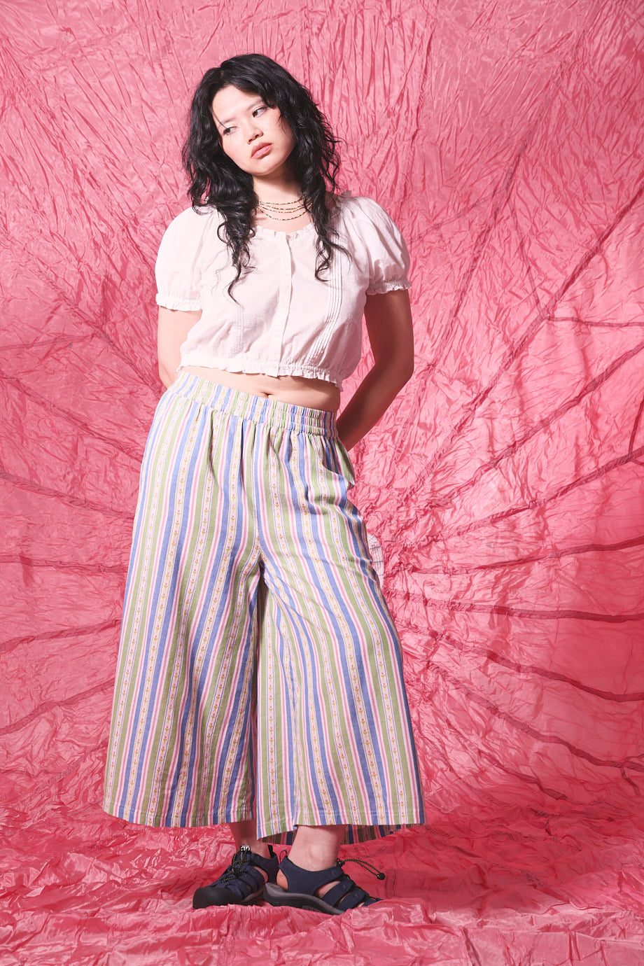 Chase - Cotton Culotte Trousers in Tulip Stripe