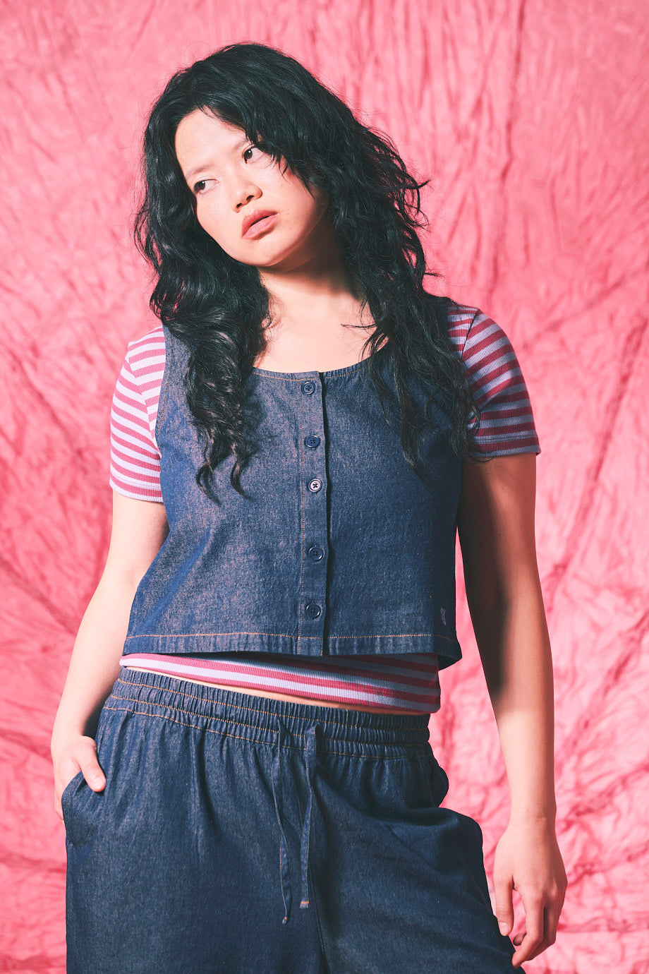 Etoile - Cotton Button Up Tank in Indigo Blue