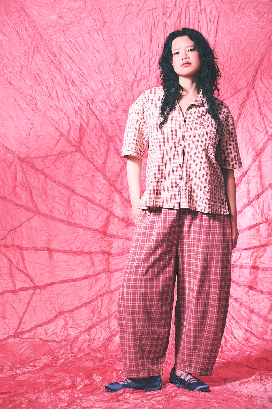 Cam - Cotton Shirt in Ecru Check