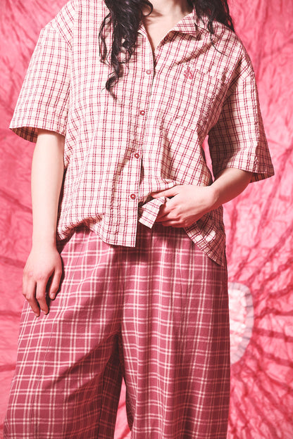 Cam - Cotton Shirt in Ecru Check