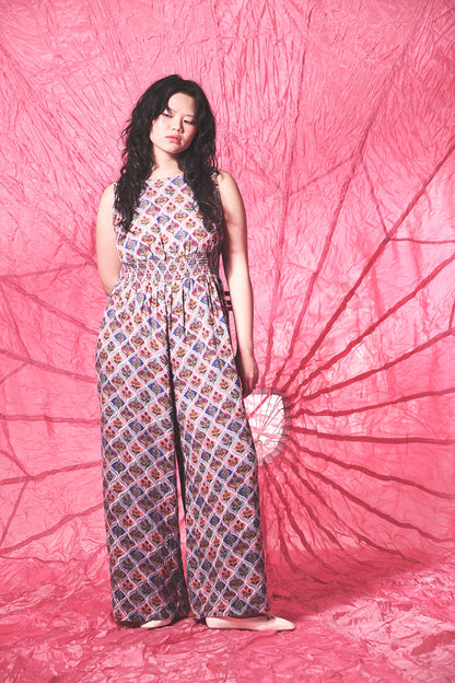 Simone - Cotton Jumpsuit in Walled Blooms Print