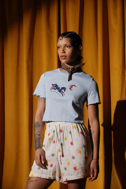 Greta - Cotton T-Shirt Blue Celestial Dreaming Print