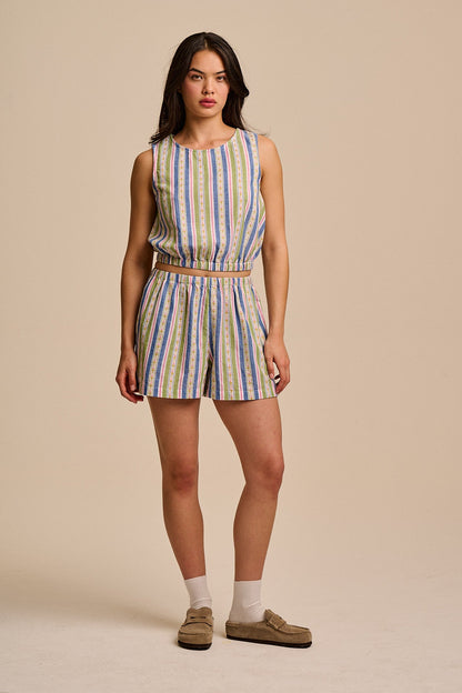Lumi - Cotton Cropped Woven Top in Tulip Stripe