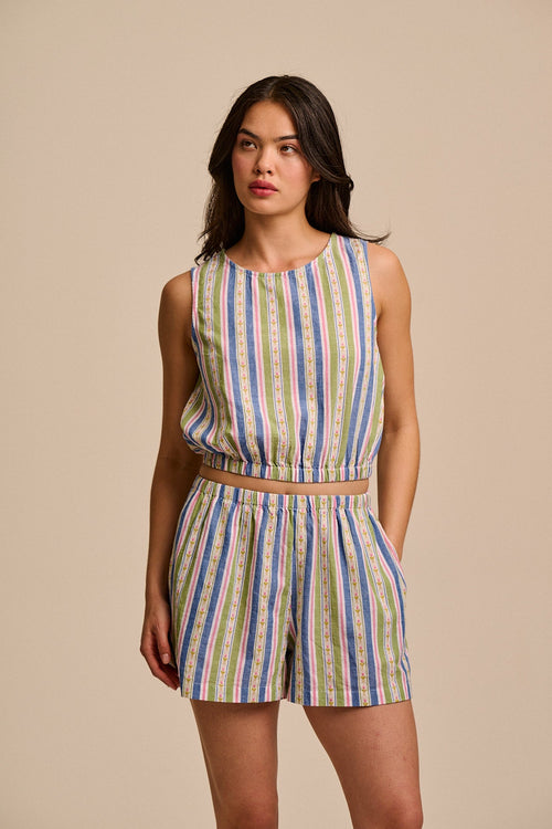 Lumi - Cotton Cropped Woven Top in Tulip Stripe