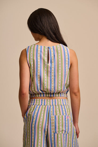 Lumi - Cotton Cropped Woven Top in Tulip Stripe