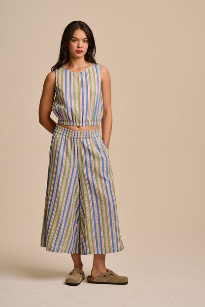 Lumi - Cotton Cropped Woven Top in Tulip Stripe