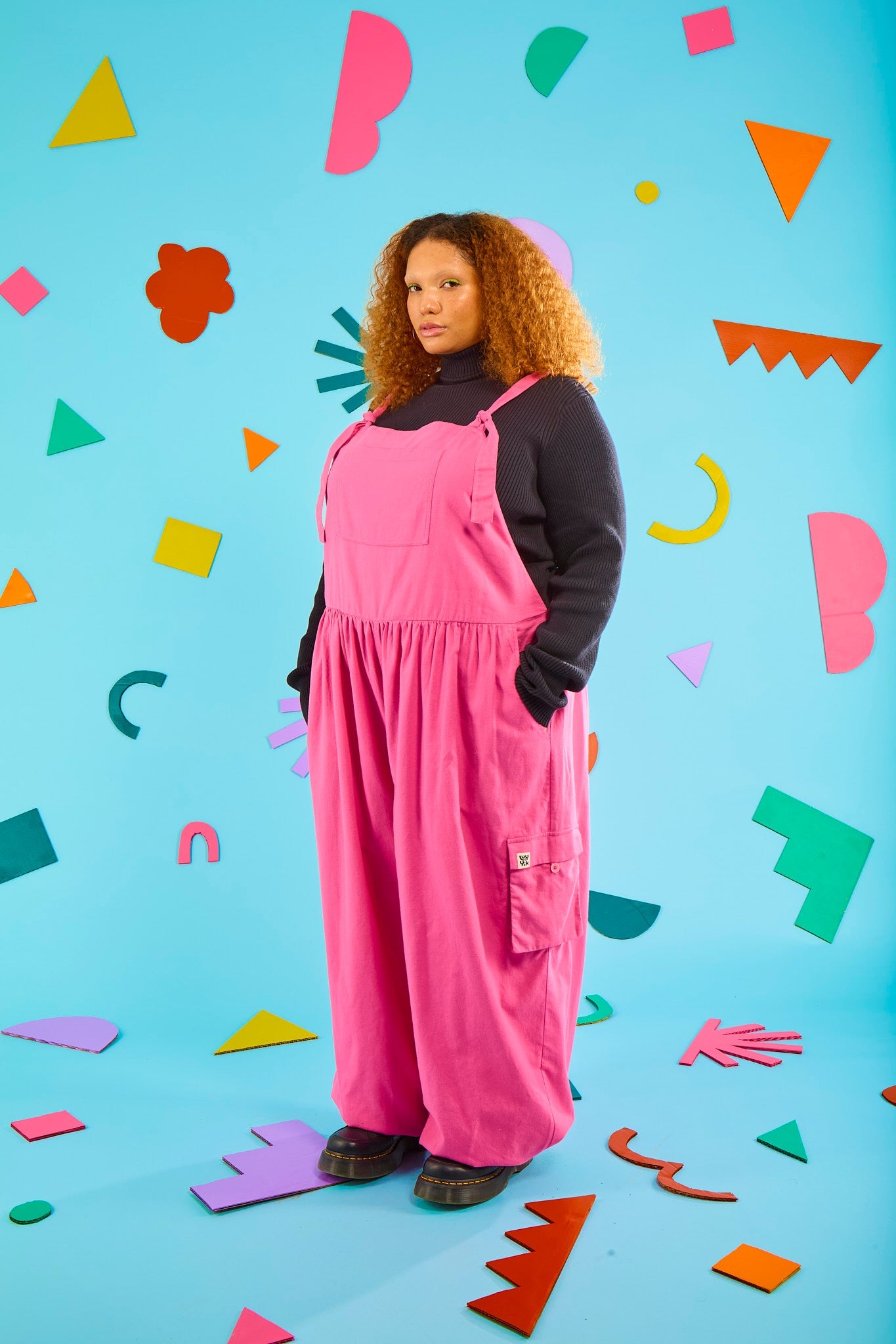 Miyada - Brushed Cotton Balloon Leg Dungarees in Pink