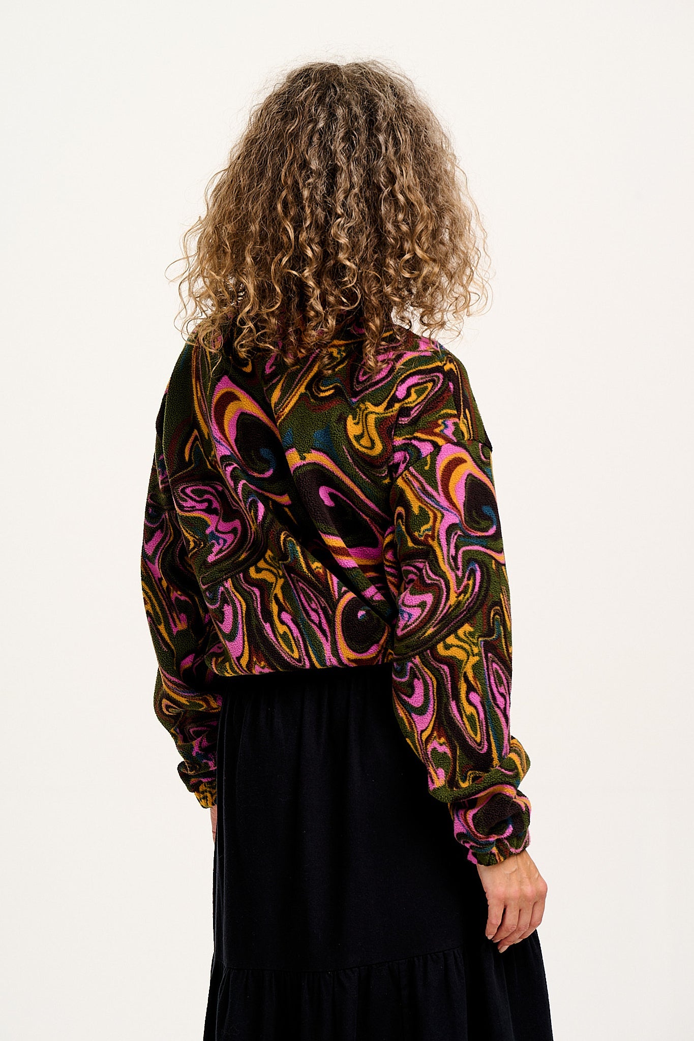 Blake - Cropped Polar Fleece in Mineral Swirl Print