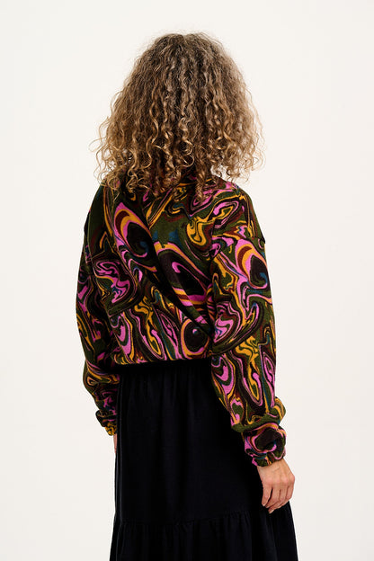 Blake - Cropped Polar Fleece in Mineral Swirl Print