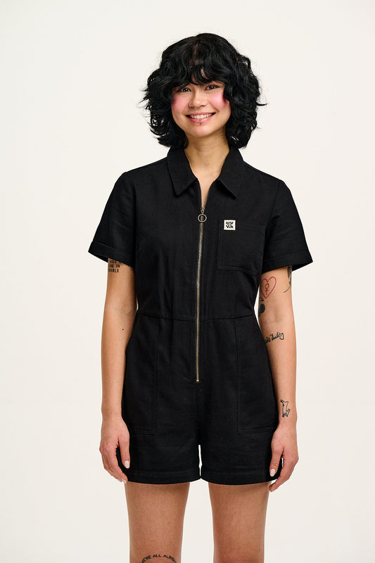 Riley - Cotton Playsuit in Black