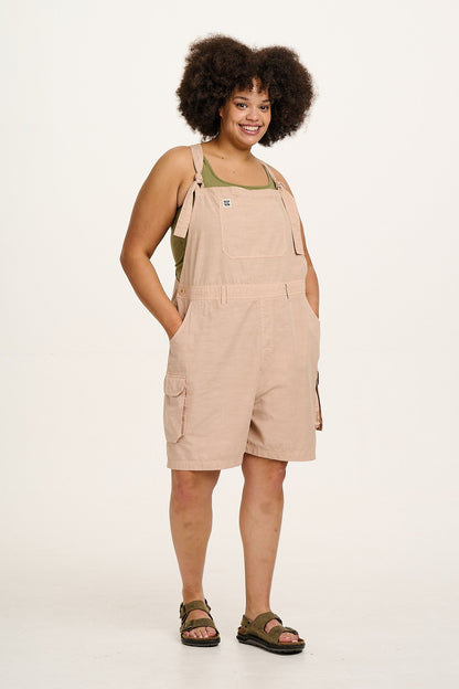 Colorado - Cotton Cargo Dungaree Shorts in Beige