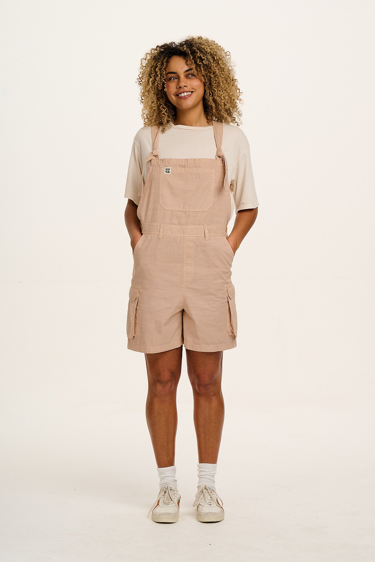 Colorado - Cotton Cargo Dungaree Shorts in Beige