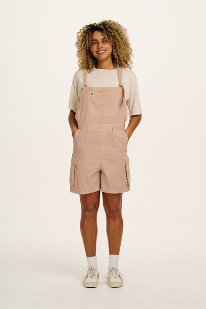 Colorado - Cotton Cargo Dungaree Shorts in Beige
