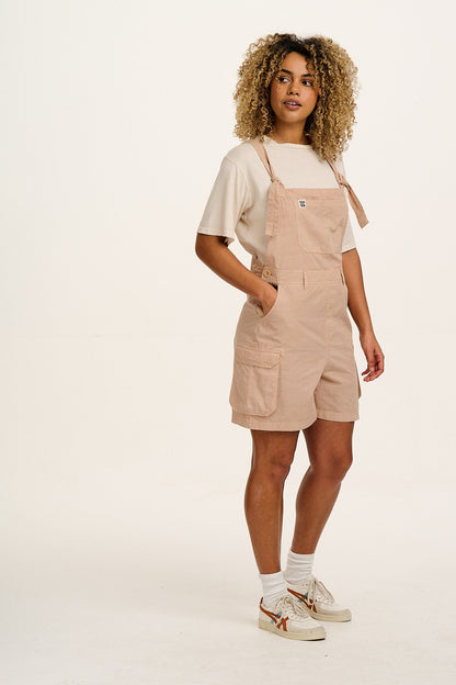 Colorado - Cotton Cargo Dungaree Shorts in Beige