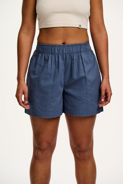 Jessie - Cotton & Linen Shorts in Vintage Indigo