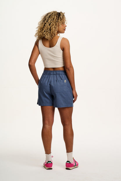 Jessie - Cotton & Linen Shorts in Vintage Indigo