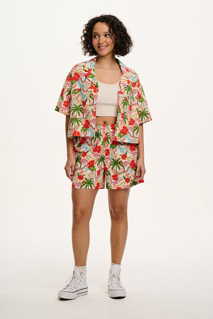 Jessie - Cotton & Linen Shorts in Totally Tropical Print