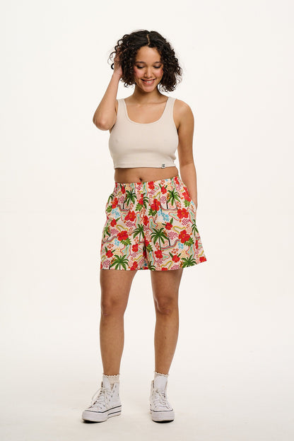 Jessie - Cotton & Linen Shorts in Totally Tropical Print