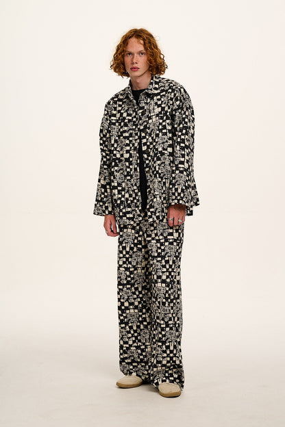 L.E. Carter - High Waisted Jeans in Black & White Sunflower Check