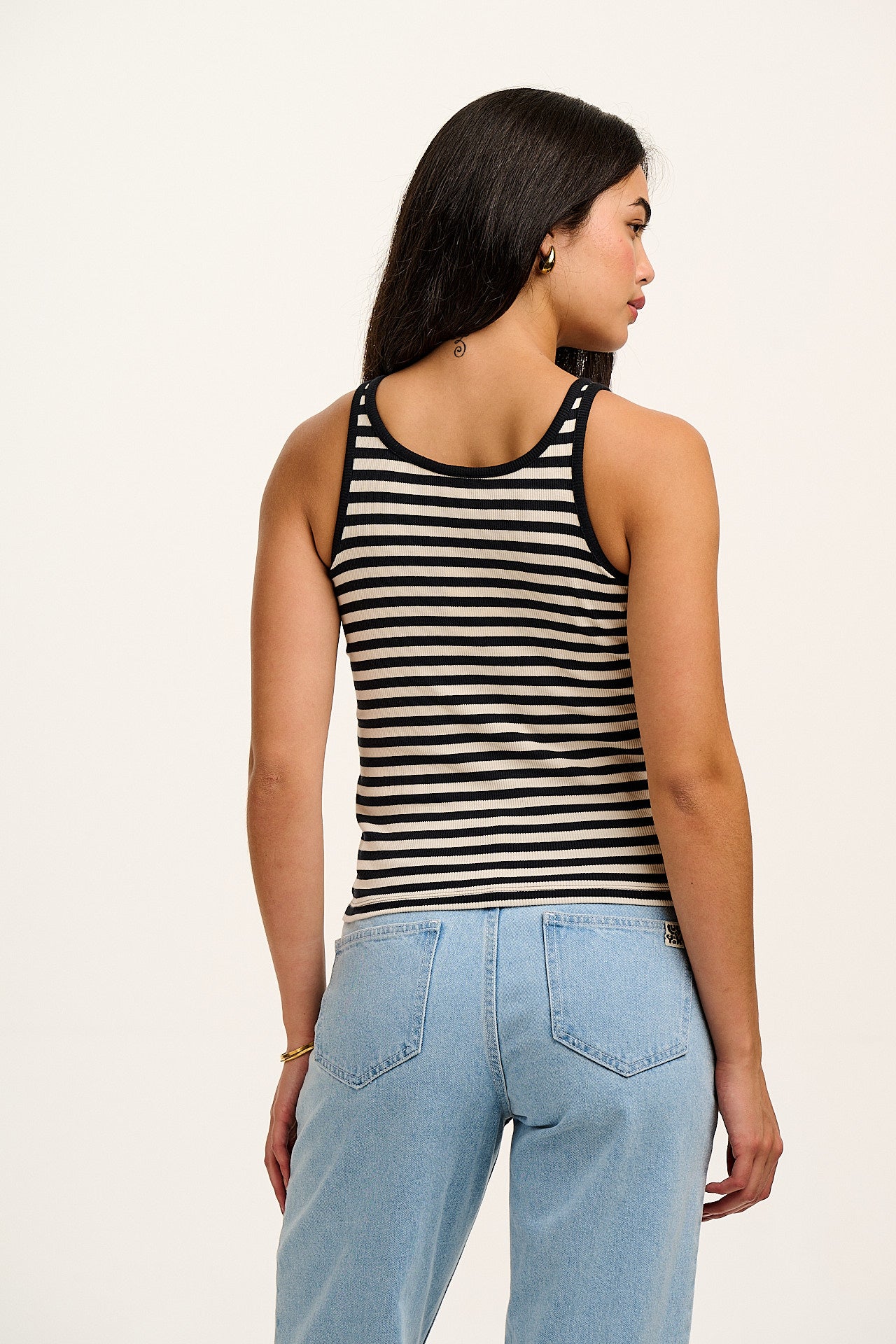 Tully - Cotton Strappy Vest in Black & White Stripe