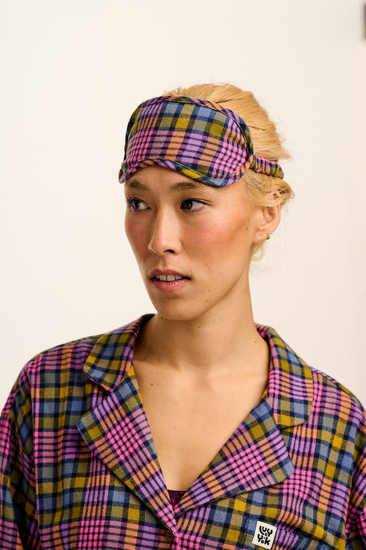 Yaima - Eye Mask in Purple Grunge Check