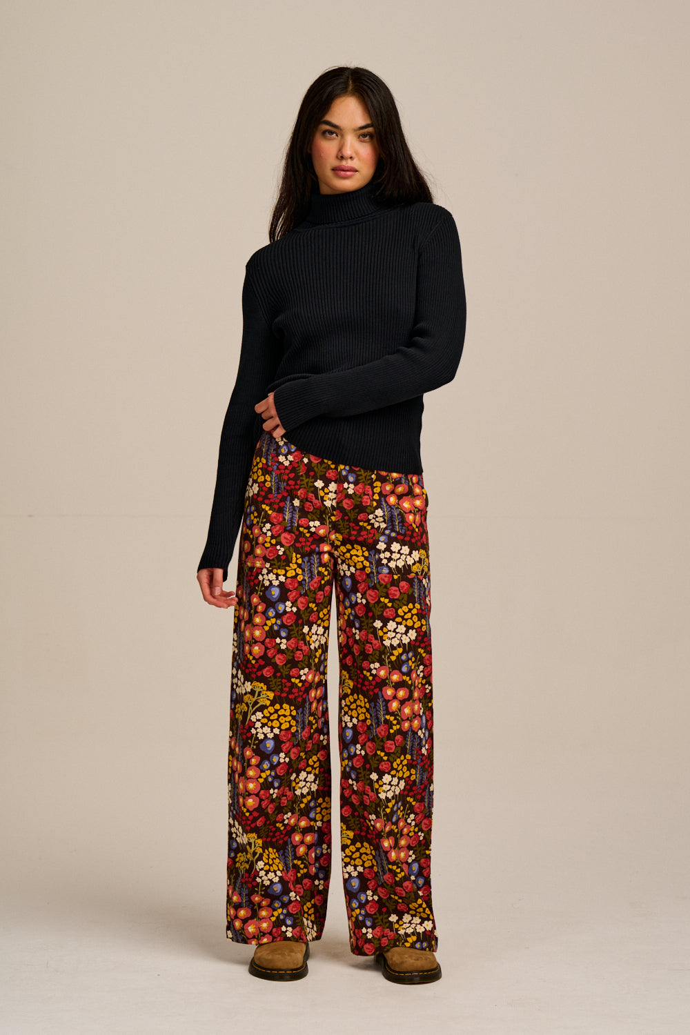 Delores - Wide Leg Cotton Jeans in Winter Garden