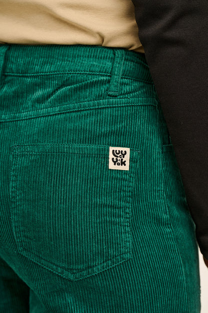 Drew - Cropped Straight Leg Corduroy Trousers in Teal