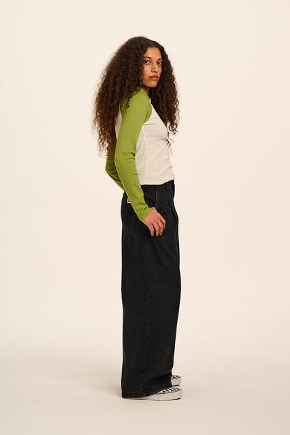Tate - Denim Extra Wide Leg Jeans in Black Wash
