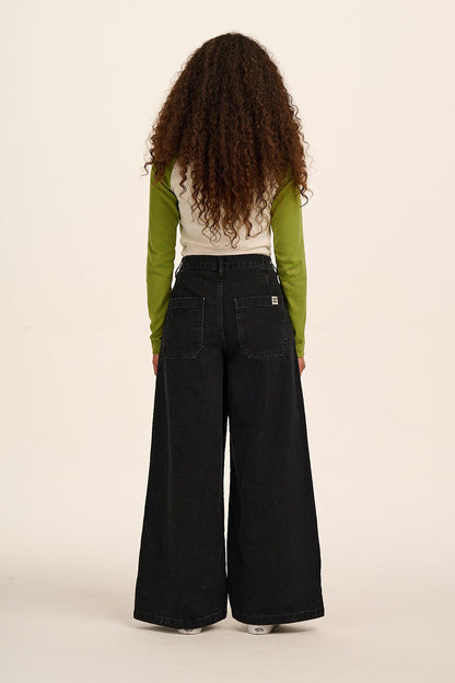 Tate - Denim Extra Wide Leg Jeans in Black Wash