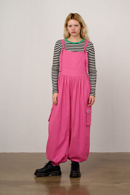 Miyada - Brushed Cotton Balloon Leg Dungarees in Pink