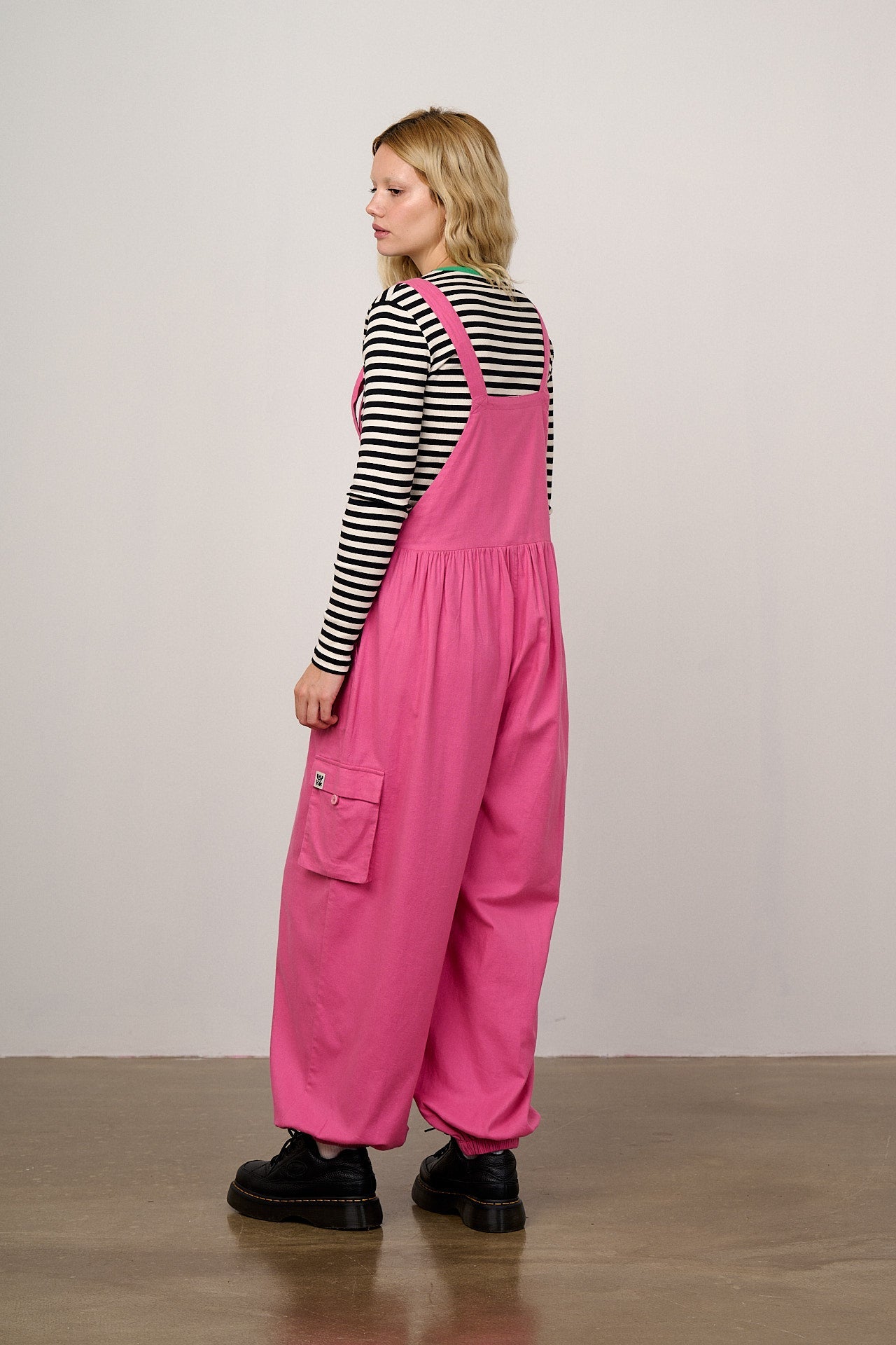 Miyada - Brushed Cotton Balloon Leg Dungarees in Pink