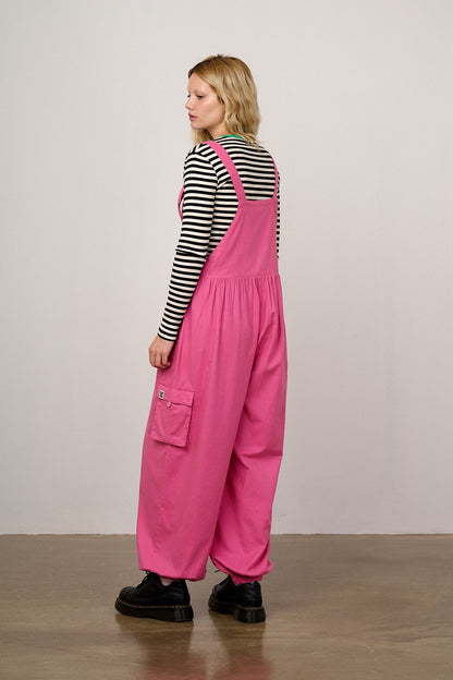 Miyada - Brushed Cotton Balloon Leg Dungarees in Pink