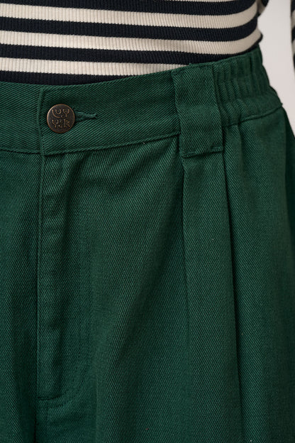 Ashby - Cotton Barrel Leg Trousers in Posy Green