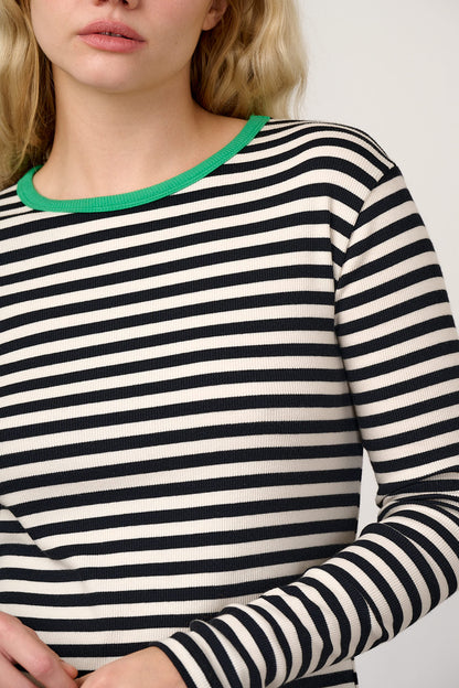 Grayson - Long Sleeve Cotton Jersey Top in Black & White Stripe