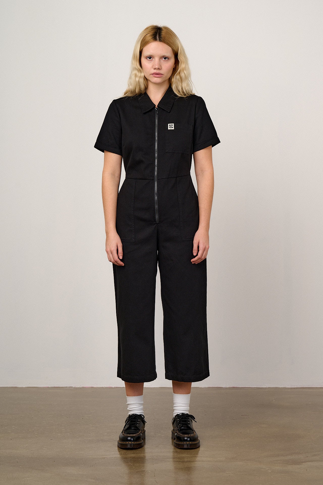 Ragan - Organic Cotton Black Zip Jumpsuit in Black